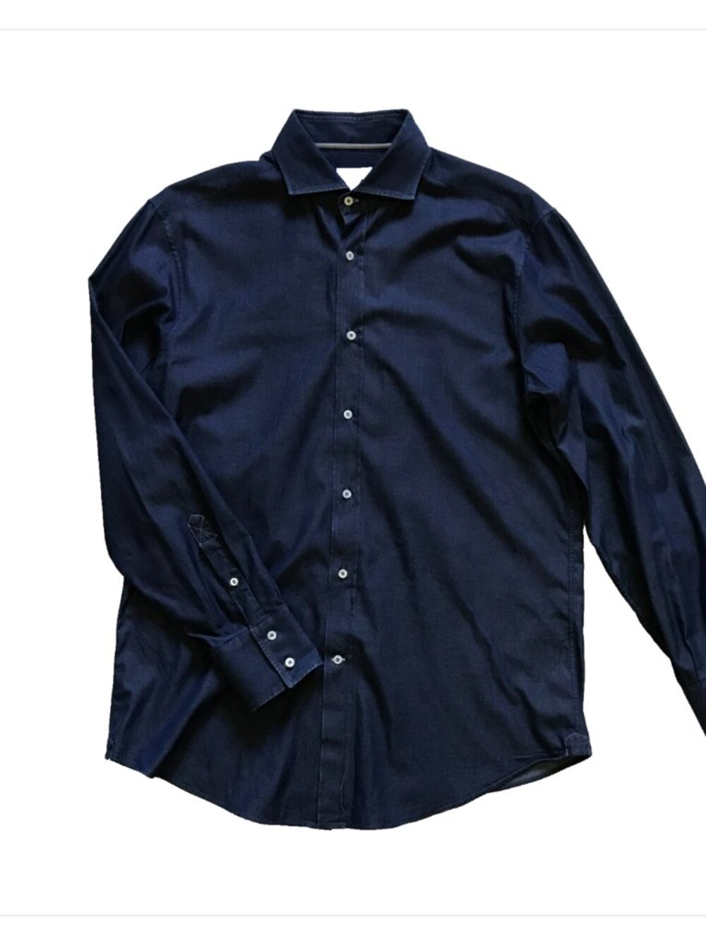 Brunello Cucinelli Denim Basic Fit Button Down Shirt Mens Large Navy Blue Cotton - Picture 4 of 11